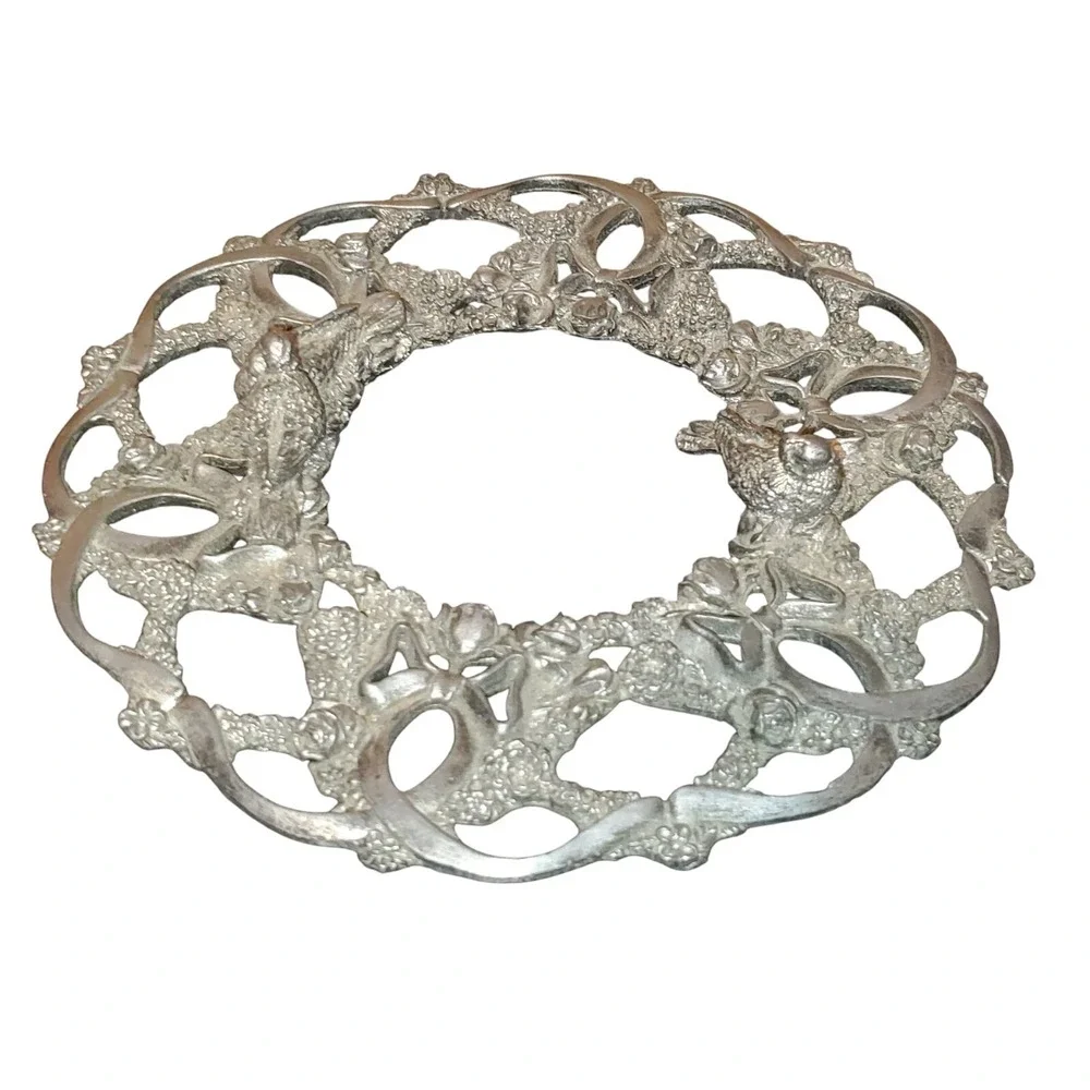 Metzke Pewter Birders Collection Candle Ring Flower Rose Doves‎ Art Metal Bird
